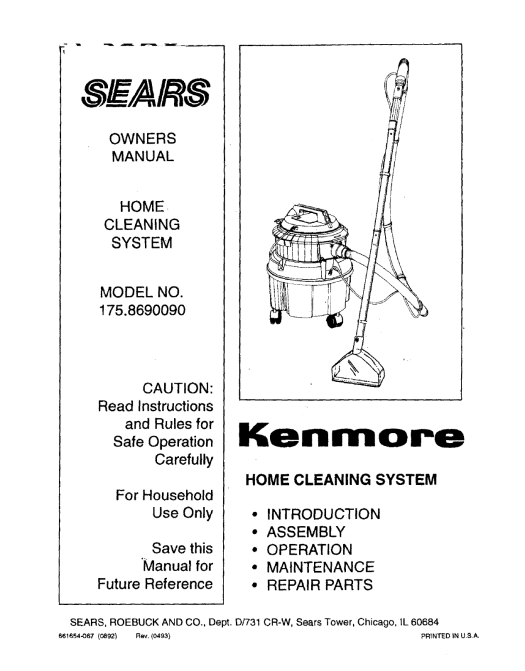 Kenmore Powerspin Carpet Cleaner User Manual